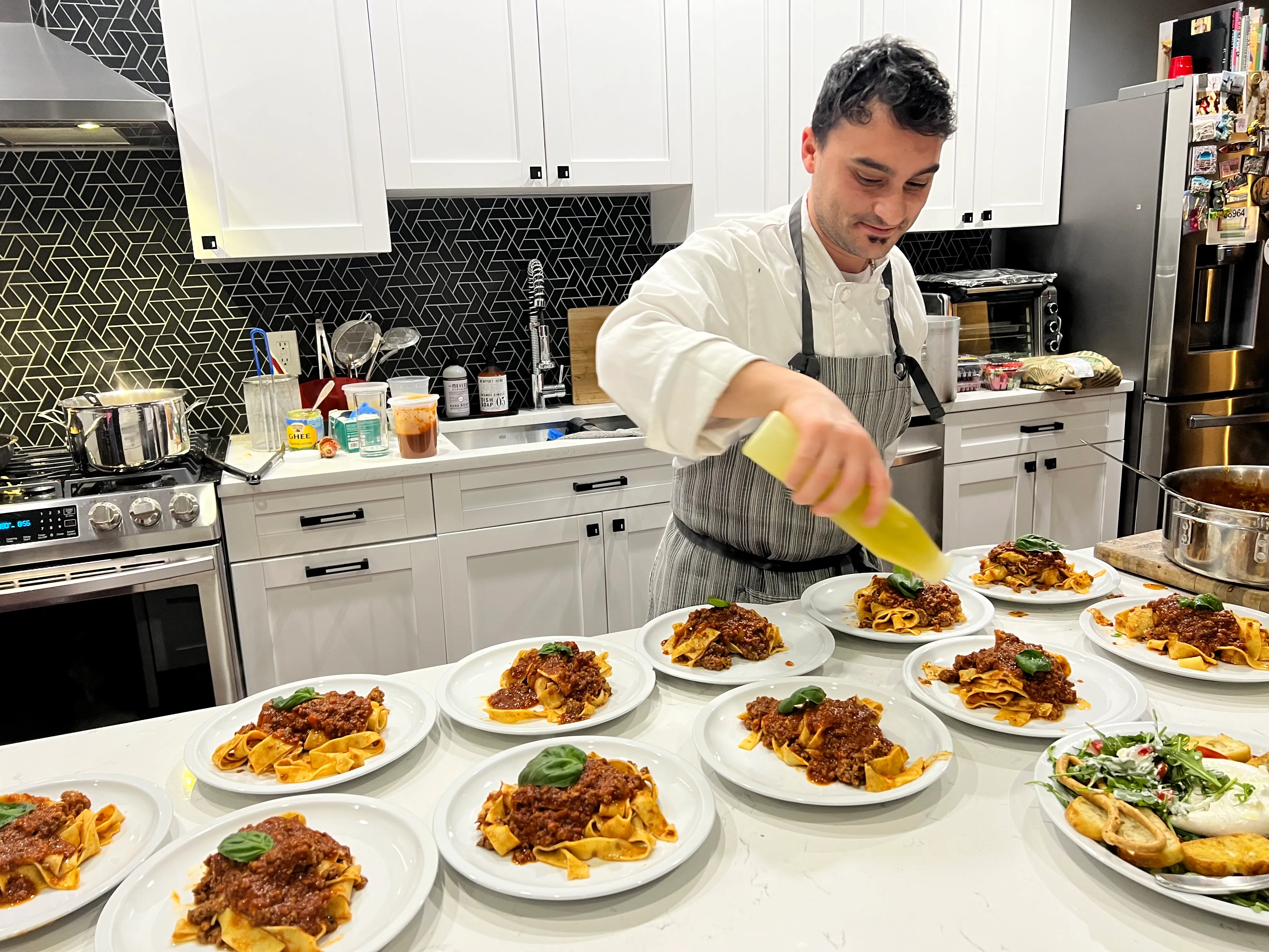 Chef Corrado plating fresh pasta